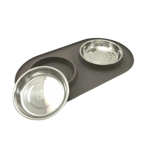 Messy Cats Double Silicone Cat Feeder Mat Set – Non-Slip, Spill-Proof Food & Water Station with Stainless Steel Bowls
